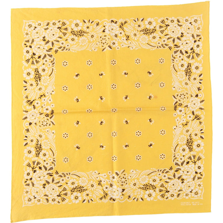 60s-70'S all-over floral print bandana, single selvedge, made in USA, vintage. cotton yellow type Vintage Second Hand