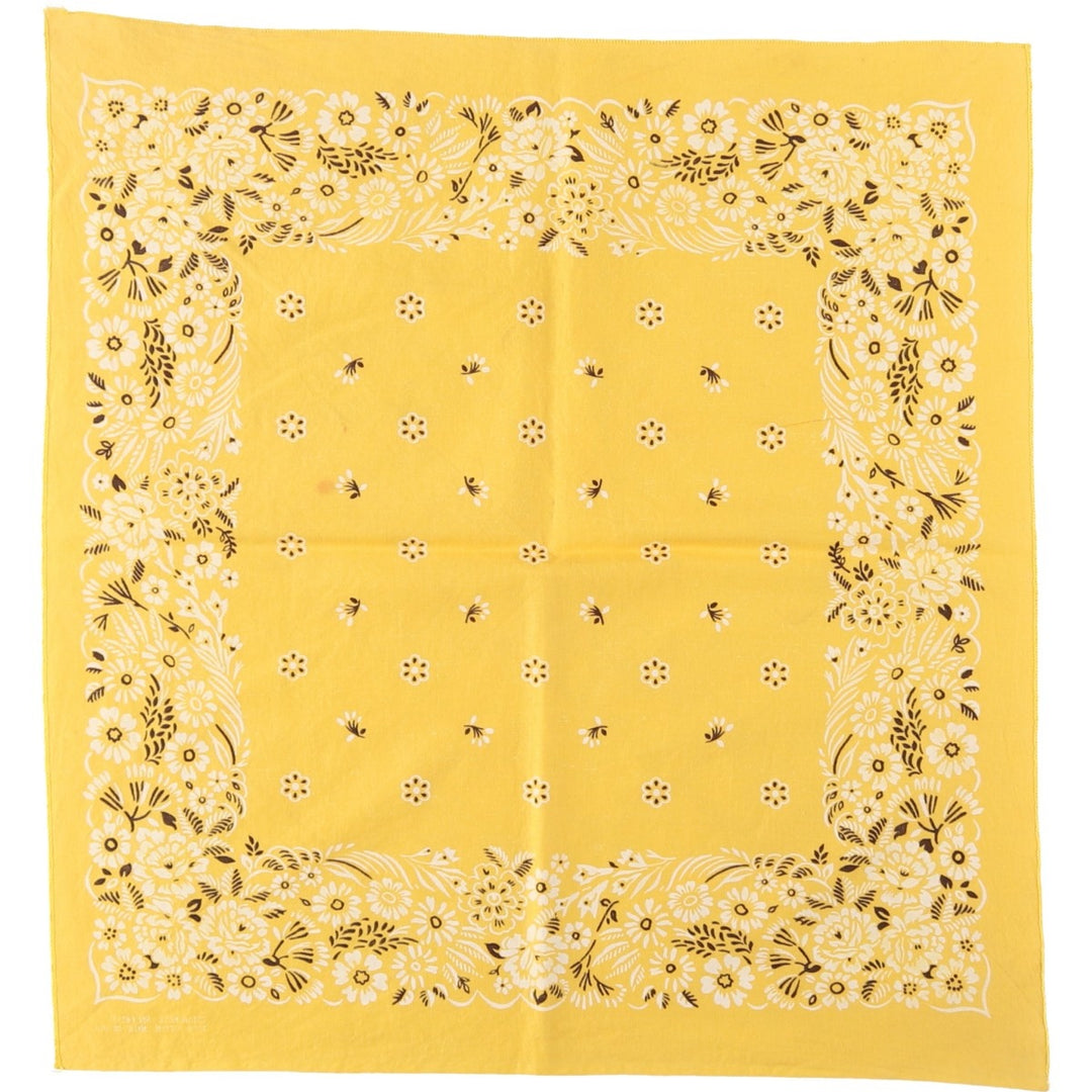 60s-70'S all-over floral print bandana, single selvedge, made in USA, vintage. cotton yellow type Vintage Second Hand