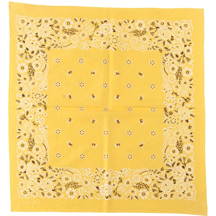 60s-70'S all-over floral print bandana, single selvedge, made in USA, vintage. cotton yellow type Vintage Second Hand