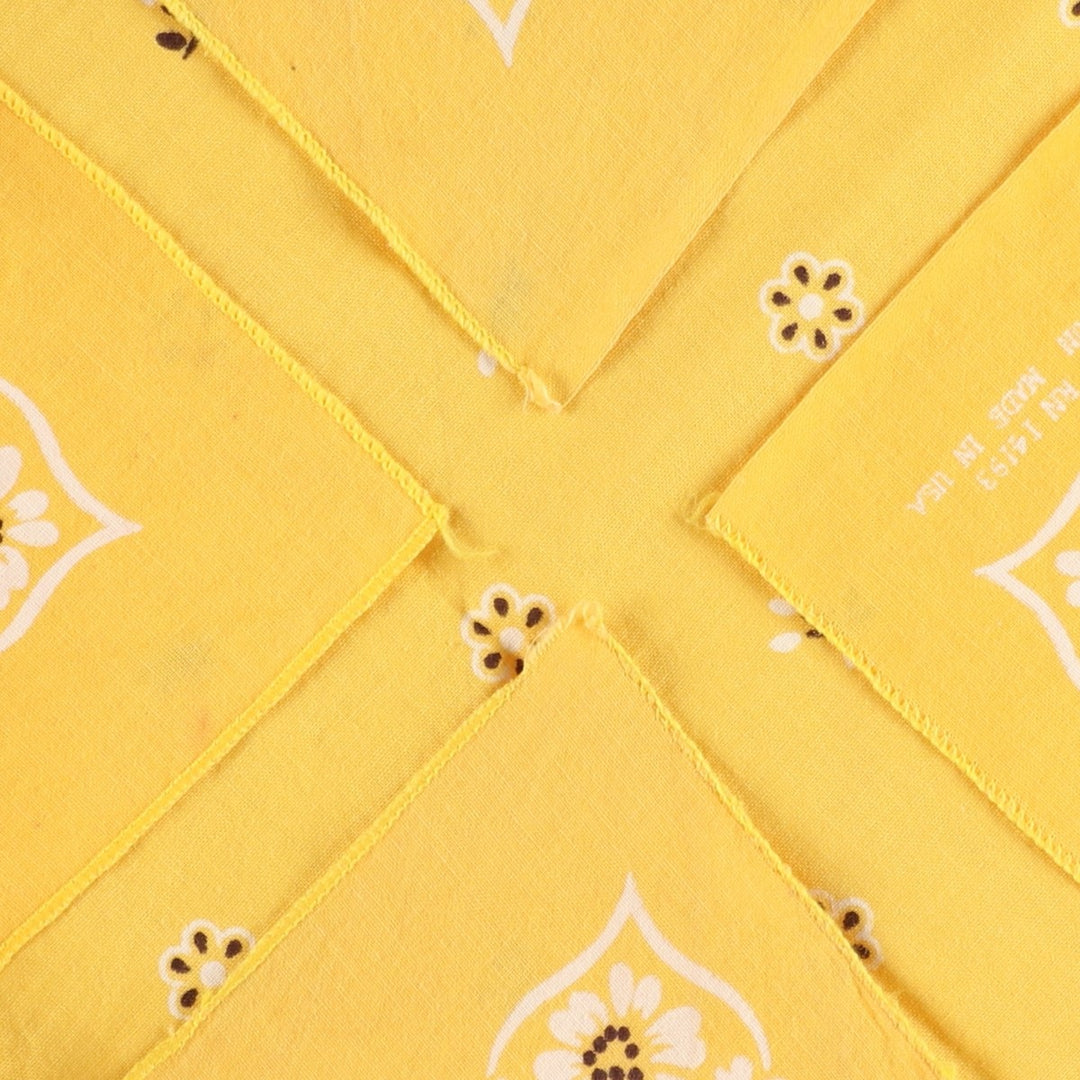 60s-70'S all-over floral print bandana, single selvedge, made in USA, vintage. cotton yellow type Vintage Second Hand