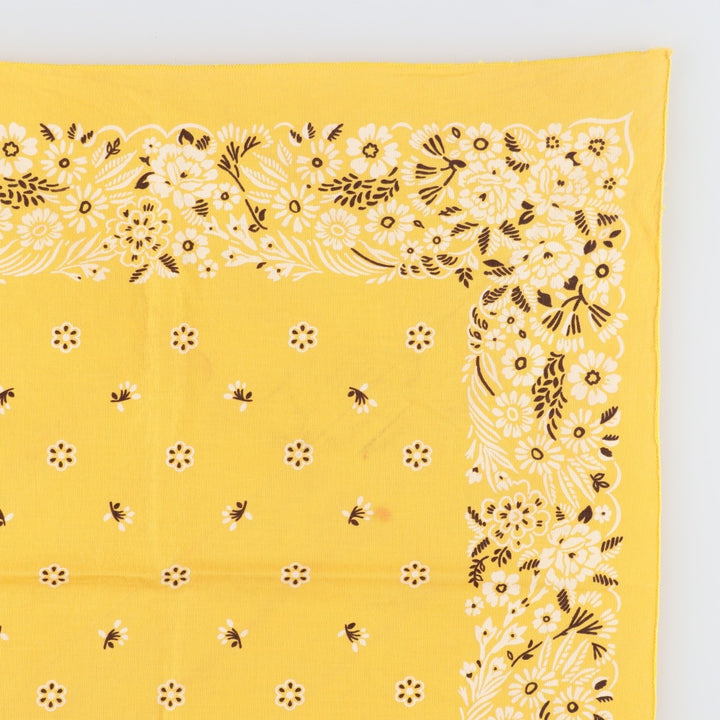 60s-70'S all-over floral print bandana, single selvedge, made in USA, vintage. cotton yellow type Vintage Second Hand