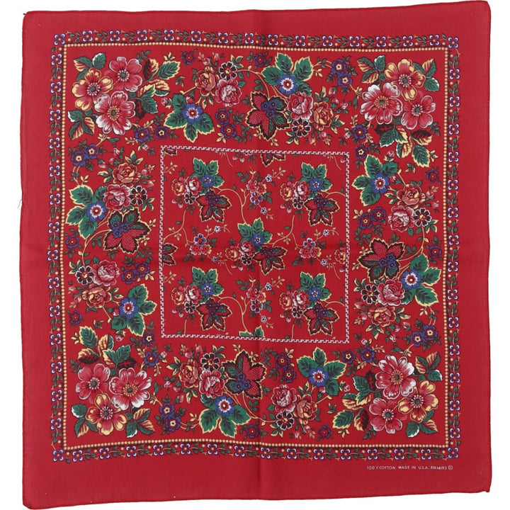 70'S all-over floral print bandana, made in USA, vintage. cotton red type Vintage Second Hand