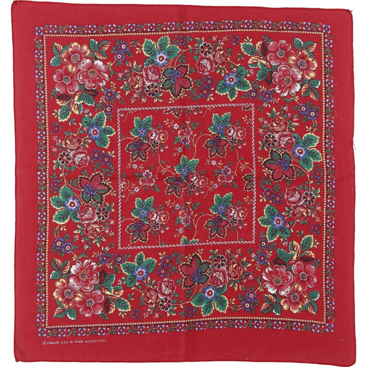 70'S all-over floral print bandana, made in USA, vintage. cotton red type Vintage Second Hand