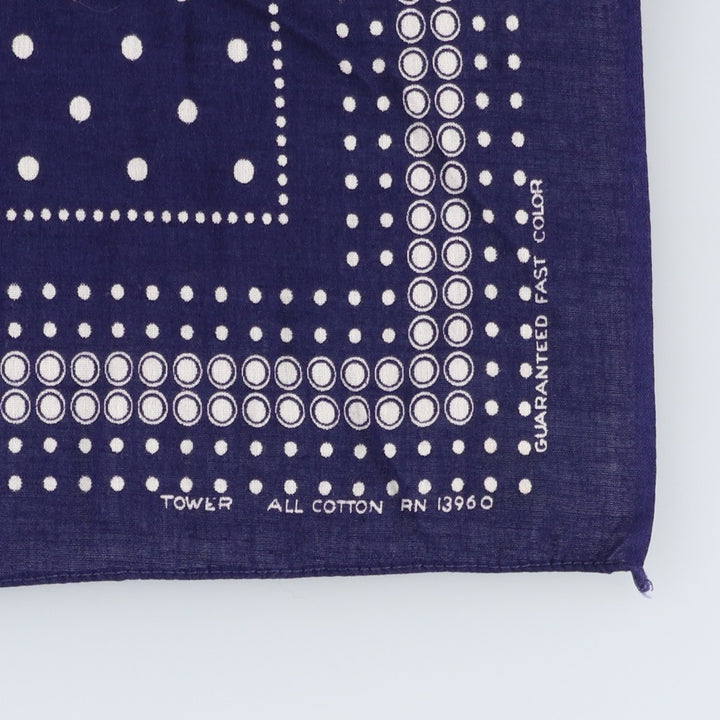 1960'S TOWER polka dot pattern single selvedge bandana vintage cotton navy blue type Vintage Second Hand