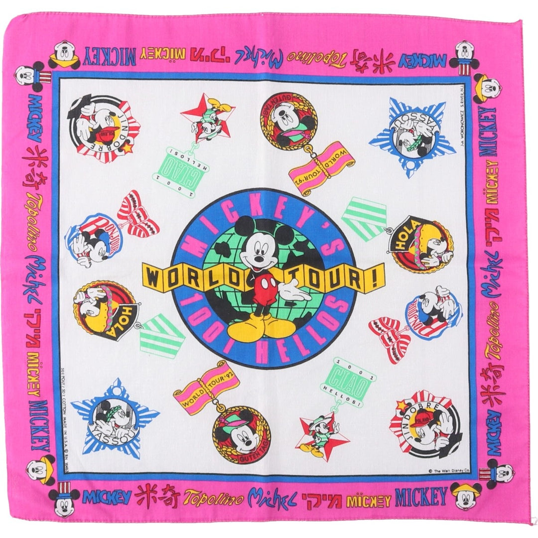 Vintage 80s-90'S Disney Mickey Mouse all-over print bandana, made in the USA. polyester pink type Vintage Second Hand
