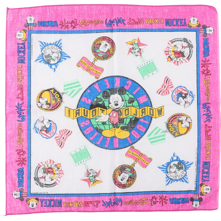 Vintage 80s-90'S Disney Mickey Mouse all-over print bandana, made in the USA. polyester pink type Vintage Second Hand