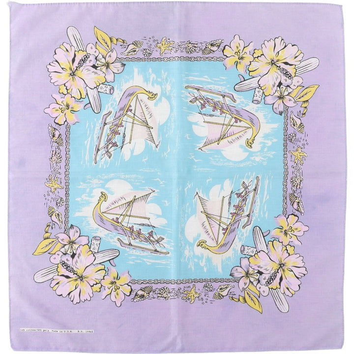 80s-90'S all-over hibiscus pattern bandana, made in USA, vintage. cotton purple type Vintage Second Hand