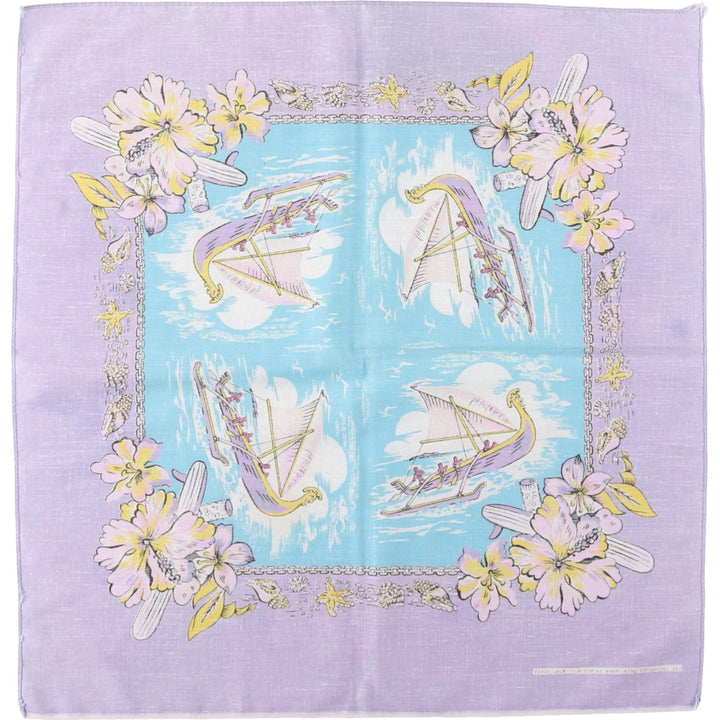 80s-90'S all-over hibiscus pattern bandana, made in USA, vintage. cotton purple type Vintage Second Hand