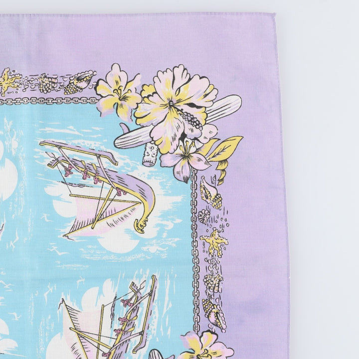 80s-90'S all-over hibiscus pattern bandana, made in USA, vintage. cotton purple type Vintage Second Hand