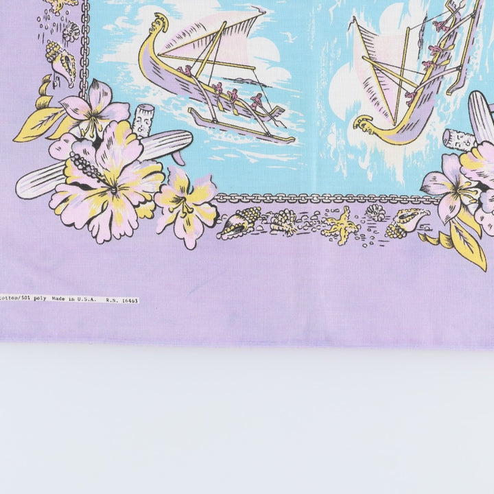 80s-90'S all-over hibiscus pattern bandana, made in USA, vintage. cotton purple type Vintage Second Hand