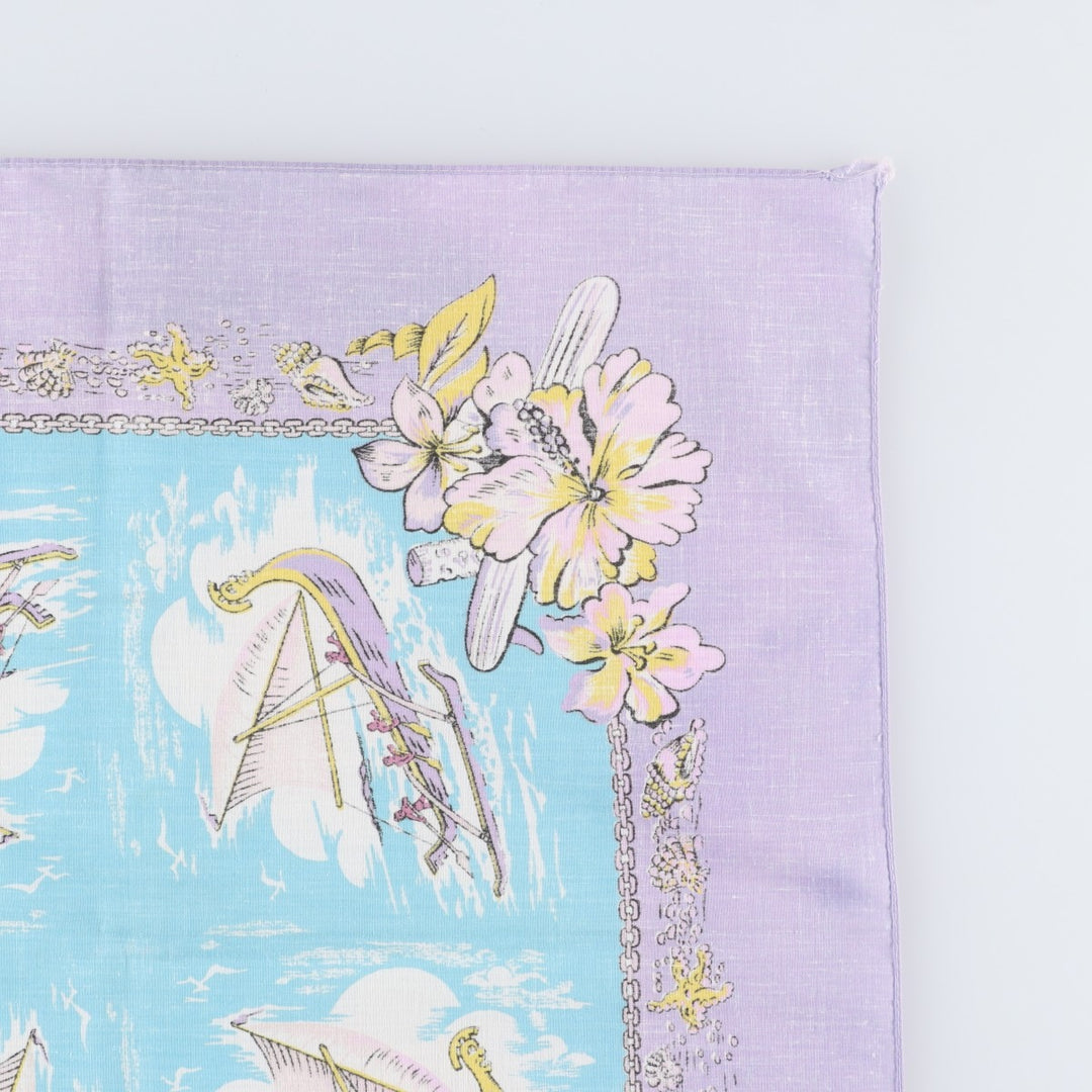 80s-90'S all-over hibiscus pattern bandana, made in USA, vintage. cotton purple type Vintage Second Hand