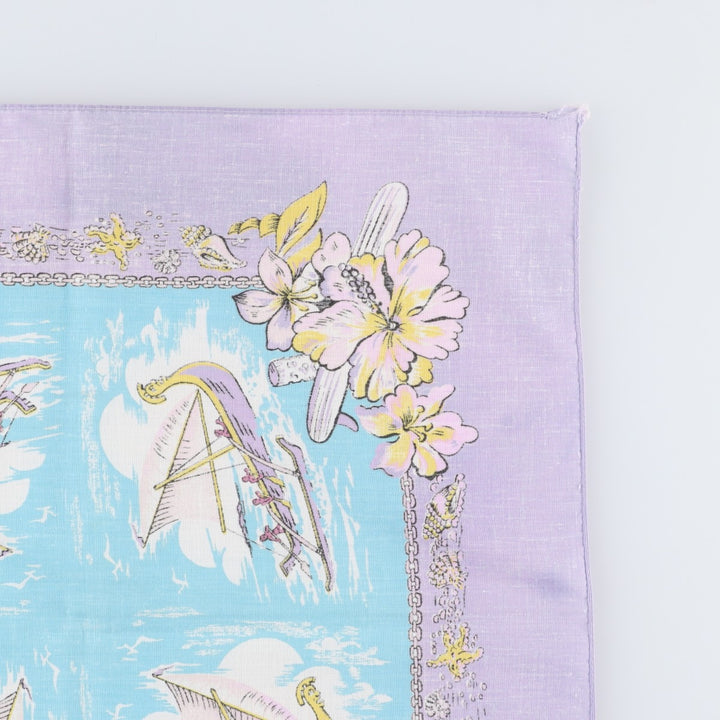 80s-90'S all-over hibiscus pattern bandana, made in USA, vintage. cotton purple type Vintage Second Hand