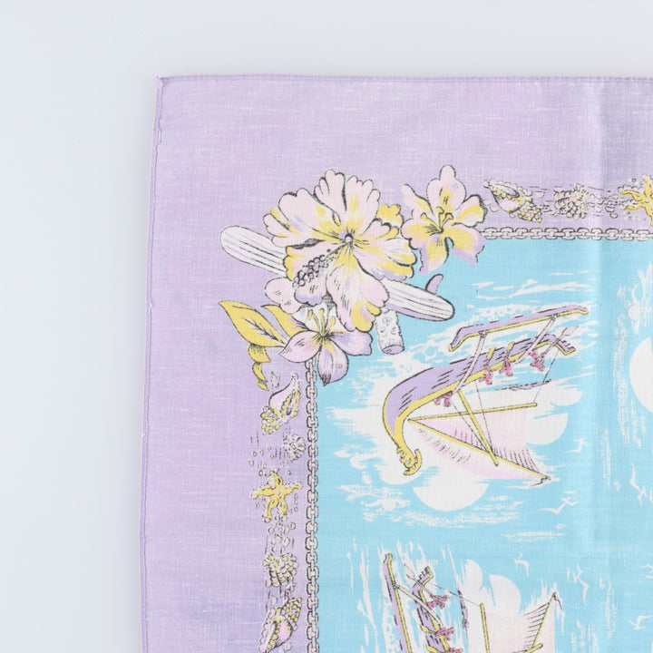 80s-90'S all-over hibiscus pattern bandana, made in USA, vintage. cotton purple type Vintage Second Hand