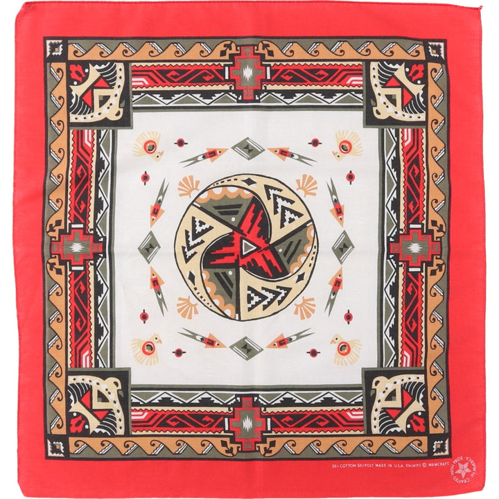 80s-90'S all-over Native American pattern bandana, made in USA, vintage. cotton red type Vintage Second Hand