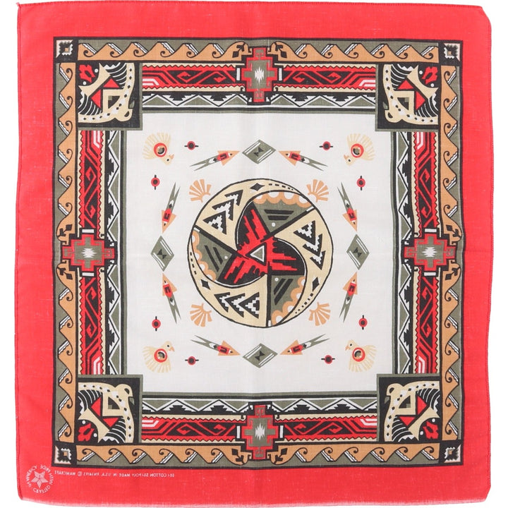 80s-90'S all-over Native American pattern bandana, made in USA, vintage. cotton red type Vintage Second Hand