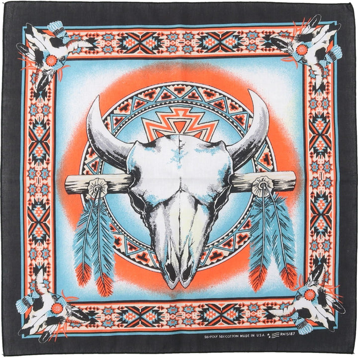 80s-90'S all-over Native American pattern bandana, made in USA, vintage. polyester black type Vintage Second Hand