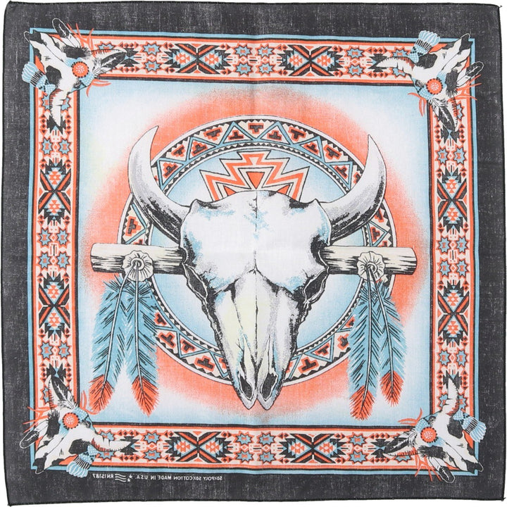 80s-90'S all-over Native American pattern bandana, made in USA, vintage. polyester black type Vintage Second Hand