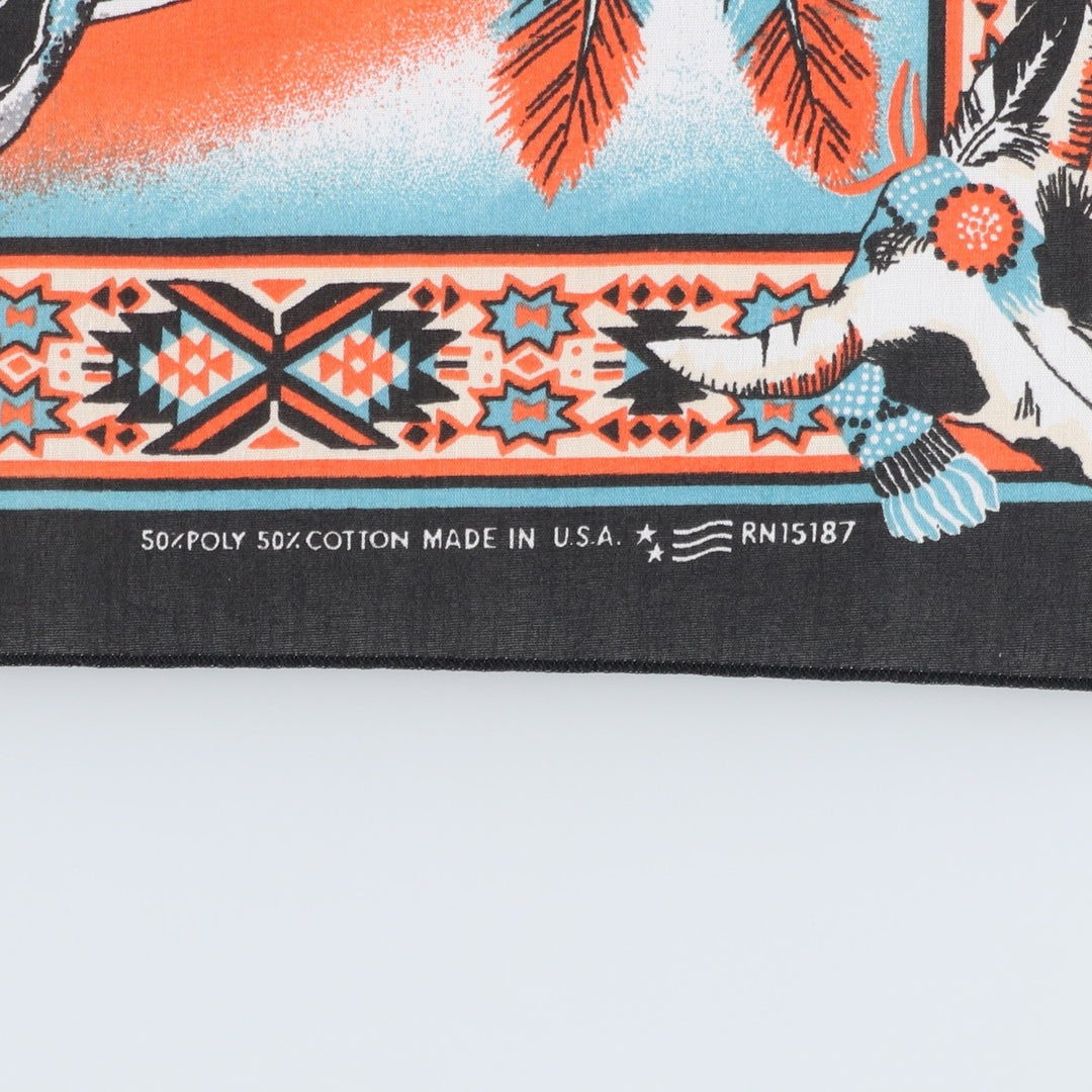 80s-90'S all-over Native American pattern bandana, made in USA, vintage. polyester black type Vintage Second Hand