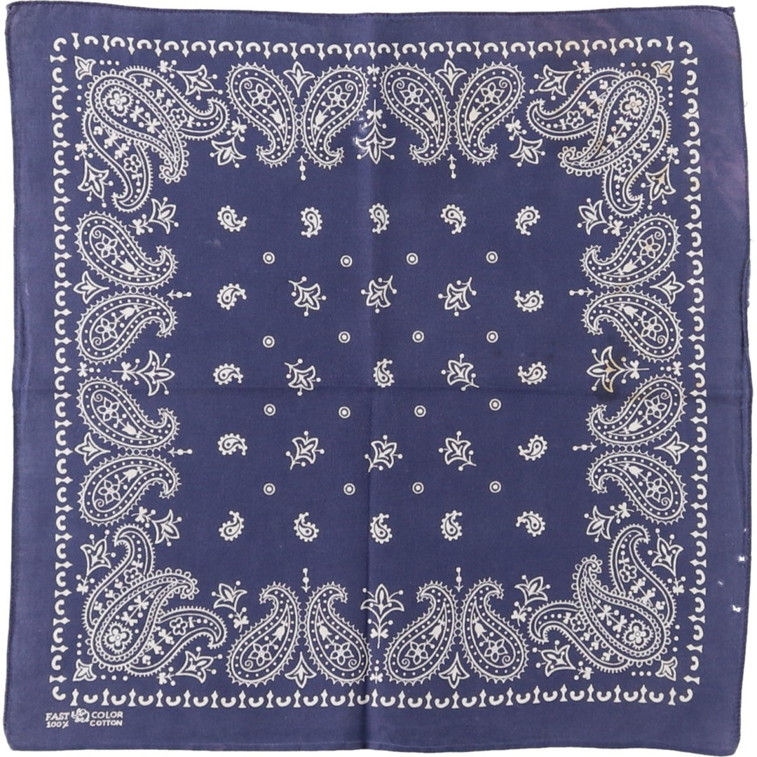 Vintage 60s-70'S ELEPHANT BRAND Paisley Pattern Trunk Up Bandana (One Ear, Upper Nose) cotton navy blue type Vintage Second Hand