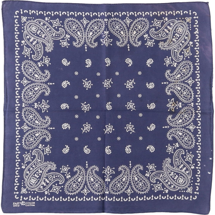 Vintage 60s-70'S ELEPHANT BRAND Paisley Pattern Trunk Up Bandana (One Ear, Upper Nose) cotton navy blue type Vintage Second Hand