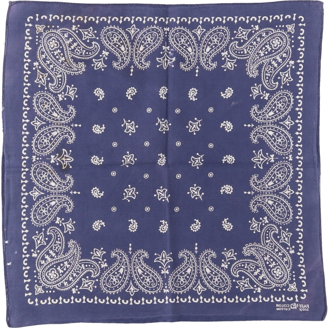 Vintage 60s-70'S ELEPHANT BRAND Paisley Pattern Trunk Up Bandana (One Ear, Upper Nose) cotton navy blue type Vintage Second Hand