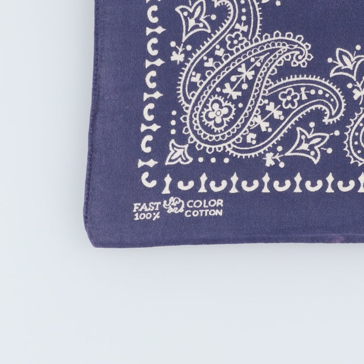 Vintage 60s-70'S ELEPHANT BRAND Paisley Pattern Trunk Up Bandana (One Ear, Upper Nose) cotton navy blue type Vintage Second Hand
