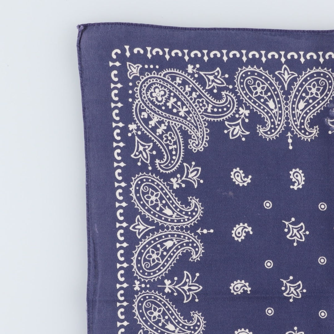Vintage 60s-70'S ELEPHANT BRAND Paisley Pattern Trunk Up Bandana (One Ear, Upper Nose) cotton navy blue type Vintage Second Hand