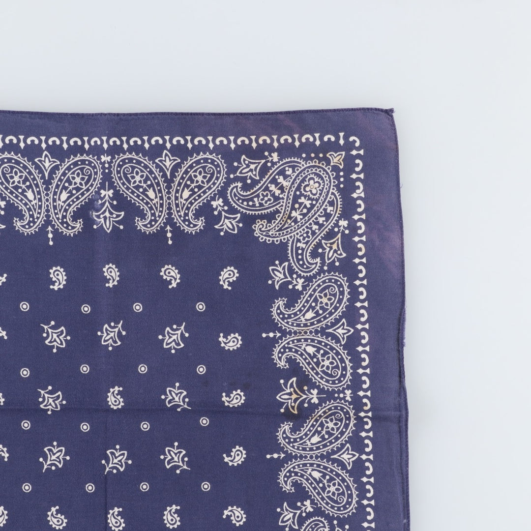 Vintage 60s-70'S ELEPHANT BRAND Paisley Pattern Trunk Up Bandana (One Ear, Upper Nose) cotton navy blue type Vintage Second Hand