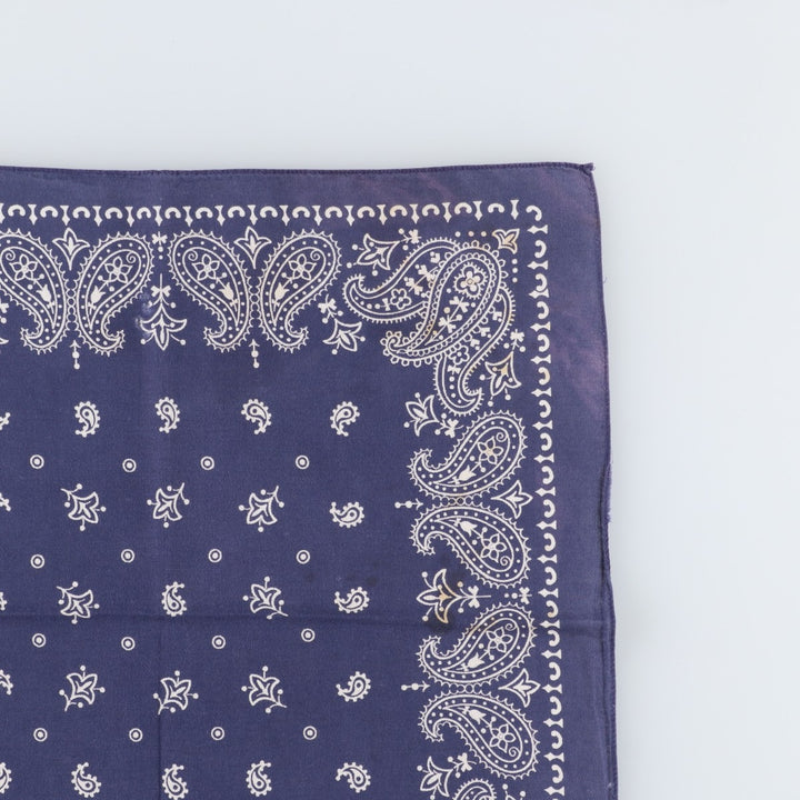 Vintage 60s-70'S ELEPHANT BRAND Paisley Pattern Trunk Up Bandana (One Ear, Upper Nose) cotton navy blue type Vintage Second Hand
