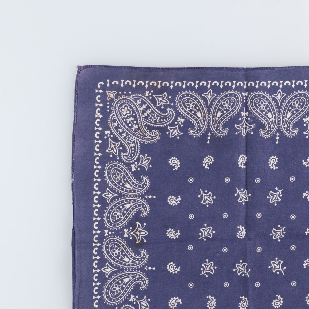 Vintage 60s-70'S ELEPHANT BRAND Paisley Pattern Trunk Up Bandana (One Ear, Upper Nose) cotton navy blue type Vintage Second Hand