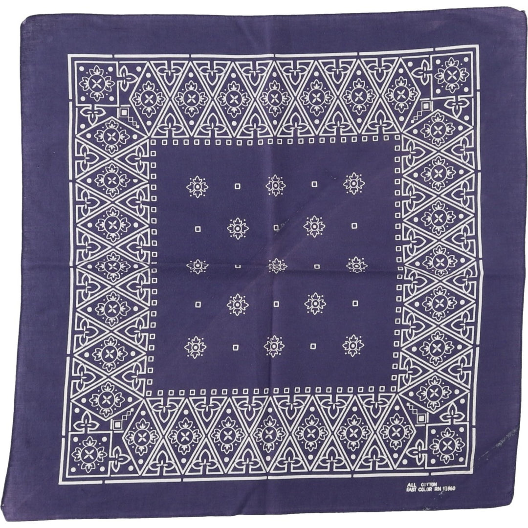 60s-70'S all-over print, single-selvedge bandana, vintage. cotton navy blue type Vintage Second Hand