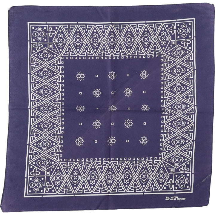 60s-70'S all-over print, single-selvedge bandana, vintage. cotton navy blue type Vintage Second Hand