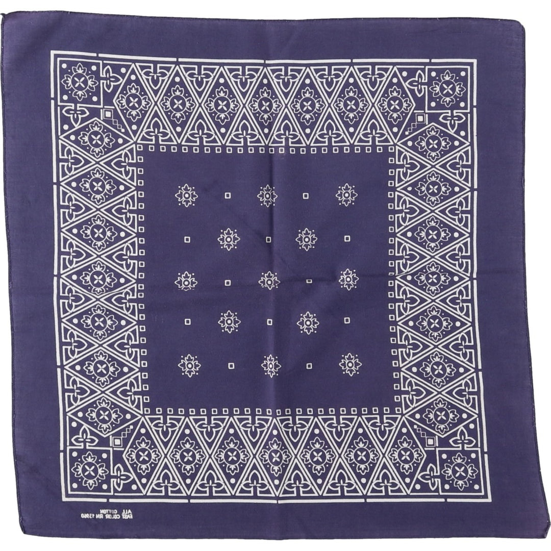 60s-70'S all-over print, single-selvedge bandana, vintage. cotton navy blue type Vintage Second Hand