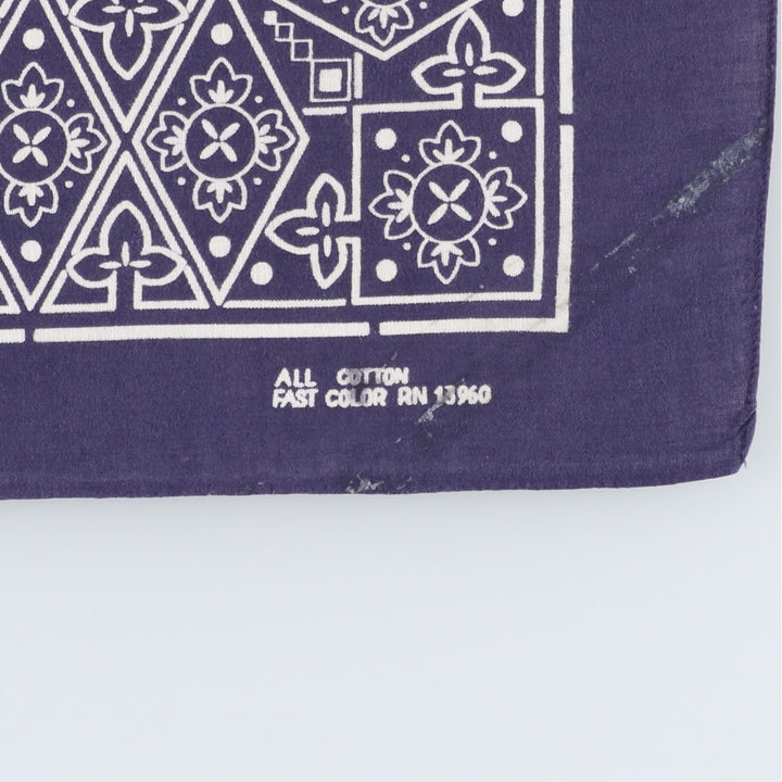 60s-70'S all-over print, single-selvedge bandana, vintage. cotton navy blue type Vintage Second Hand