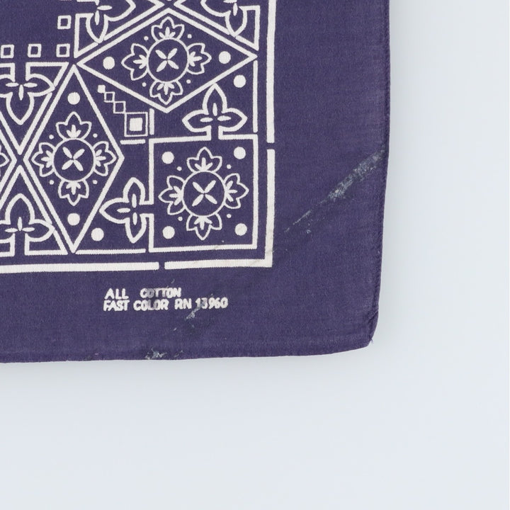 60s-70'S all-over print, single-selvedge bandana, vintage. cotton navy blue type Vintage Second Hand