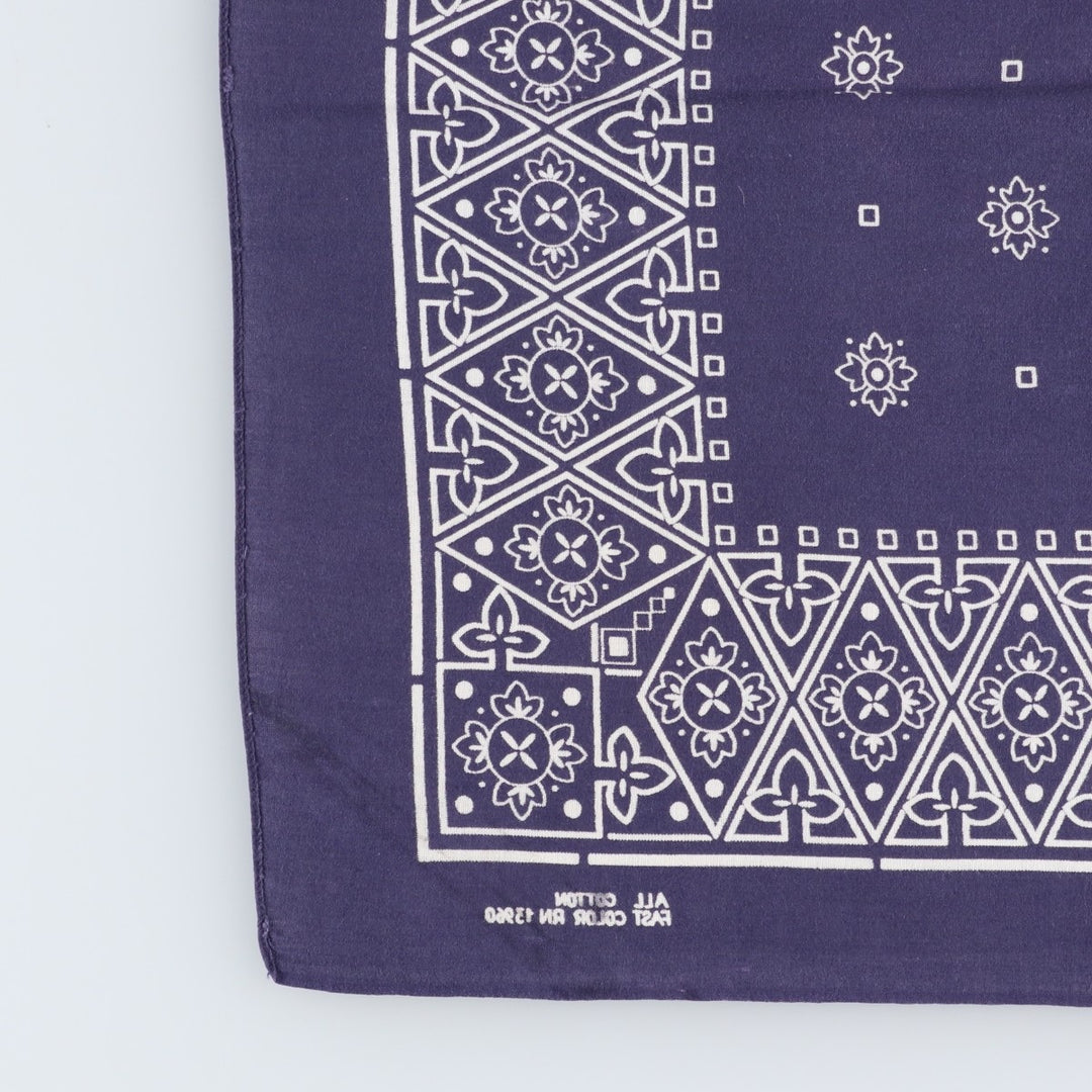 60s-70'S all-over print, single-selvedge bandana, vintage. cotton navy blue type Vintage Second Hand