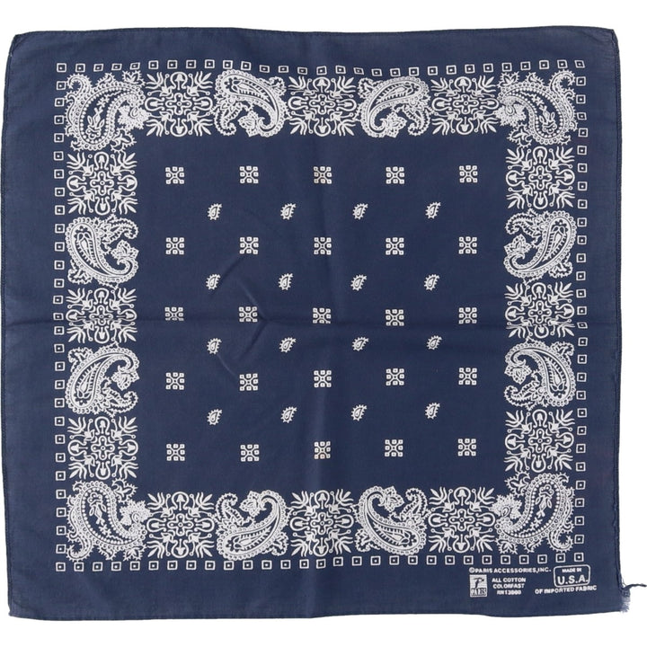 70s-80'S Paris Accessories Inc. All-over Paisley Pattern Jay Adams Bandana, Made in USA, Vintage cotton navy blue type Vintage Second Hand