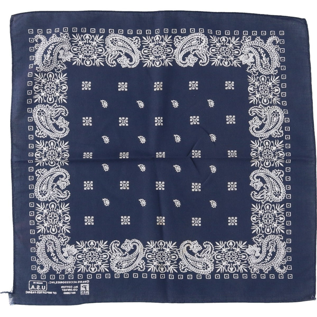 70s-80'S Paris Accessories Inc. All-over Paisley Pattern Jay Adams Bandana, Made in USA, Vintage cotton navy blue type Vintage Second Hand