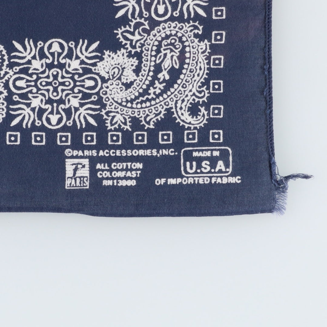 70s-80'S Paris Accessories Inc. All-over Paisley Pattern Jay Adams Bandana, Made in USA, Vintage cotton navy blue type Vintage Second Hand