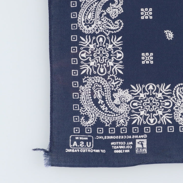 70s-80'S Paris Accessories Inc. All-over Paisley Pattern Jay Adams Bandana, Made in USA, Vintage cotton navy blue type Vintage Second Hand