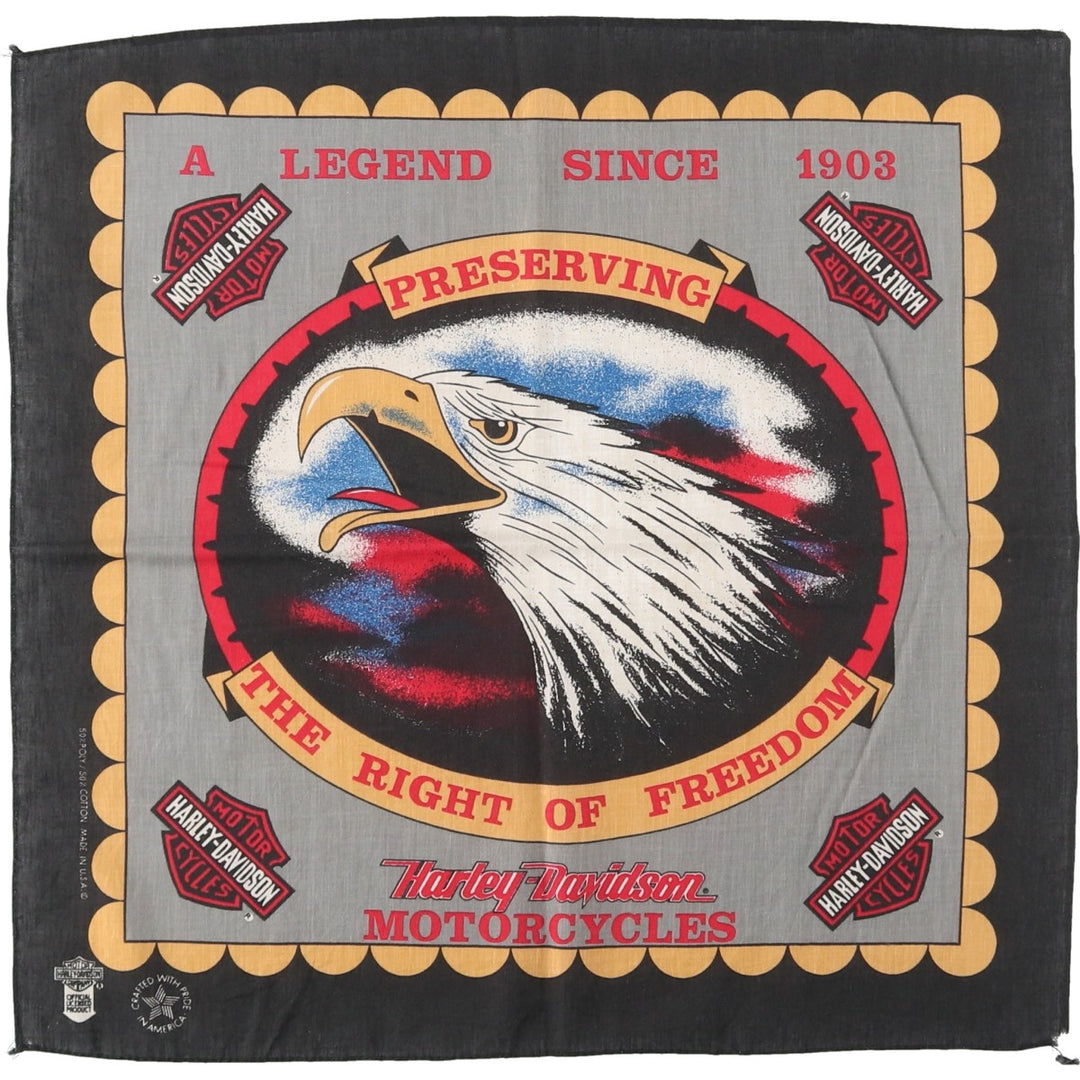 80s-90'S Harley-Davidson all-over eagle pattern bandana, made in the USA, vintage. polyester black type Vintage Second Hand