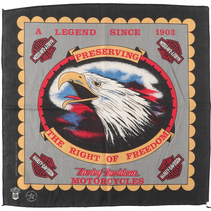 80s-90'S Harley-Davidson all-over eagle pattern bandana, made in the USA, vintage. polyester black type Vintage Second Hand