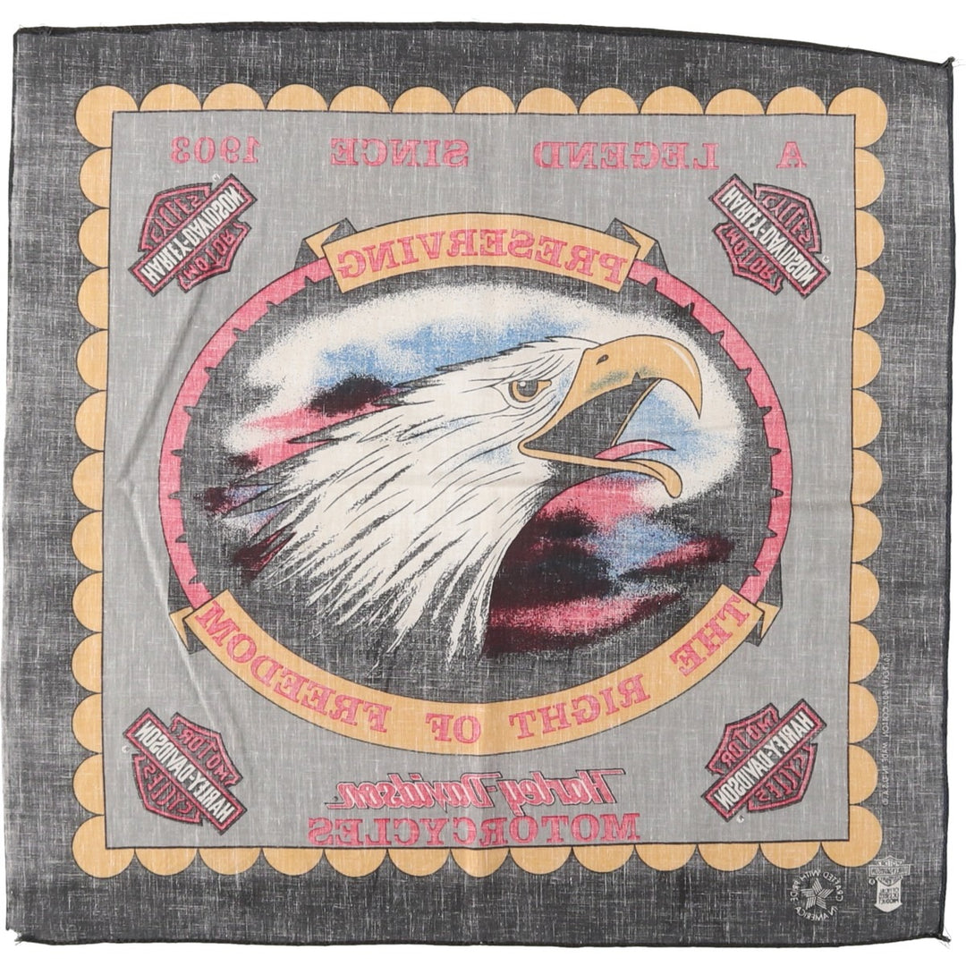 80s-90'S Harley-Davidson all-over eagle pattern bandana, made in the USA, vintage. polyester black type Vintage Second Hand