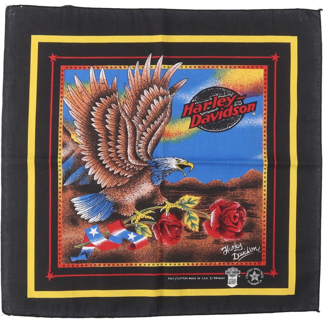 80s-90'S Harley-Davidson all-over eagle pattern bandana, made in the USA, vintage. polyester black type Vintage Second Hand