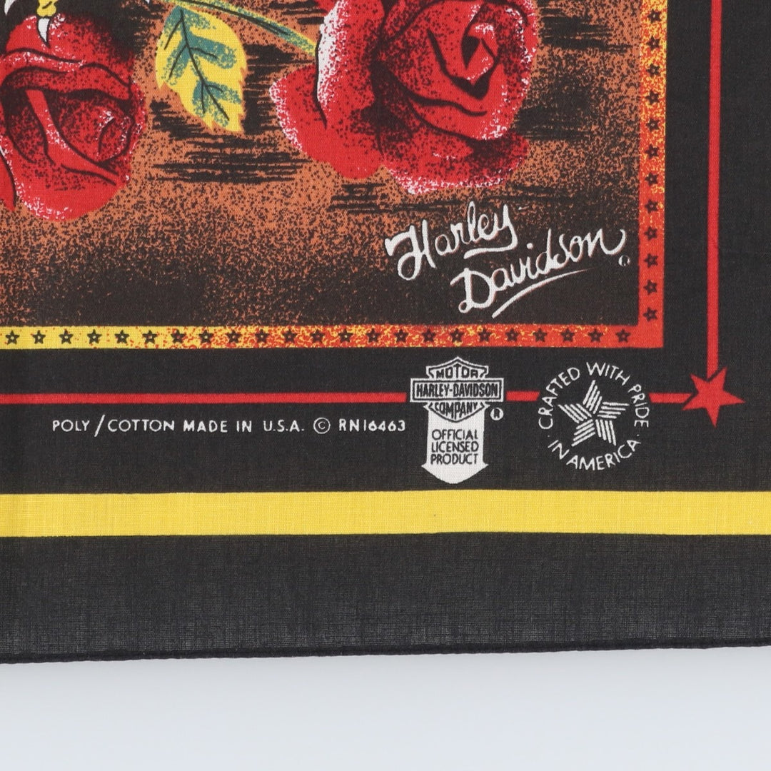80s-90'S Harley-Davidson all-over eagle pattern bandana, made in the USA, vintage. polyester black type Vintage Second Hand