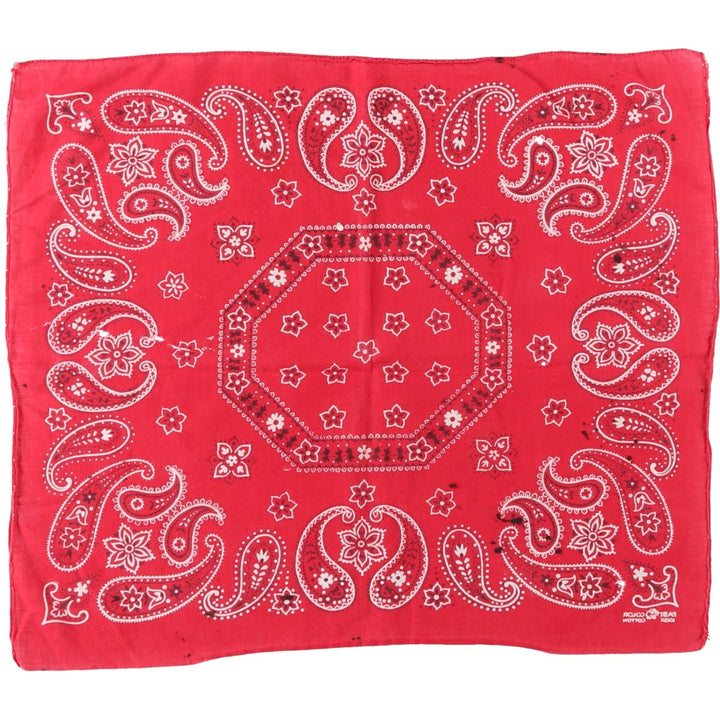 60s-70'S ELEPHANT BRAND Paisley Pattern Trunk Up Bandana (One Ear, Upper Nose) Vintage cotton red type Vintage Second Hand