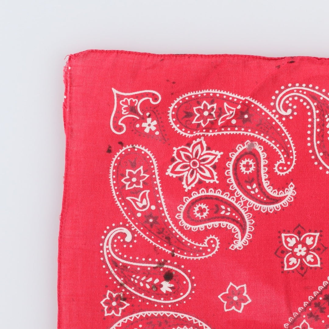 60s-70'S ELEPHANT BRAND Paisley Pattern Trunk Up Bandana (One Ear, Upper Nose) Vintage cotton red type Vintage Second Hand