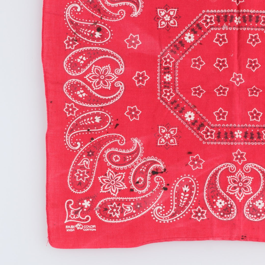 60s-70'S ELEPHANT BRAND Paisley Pattern Trunk Up Bandana (One Ear, Upper Nose) Vintage cotton red type Vintage Second Hand