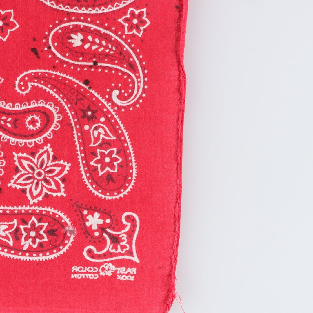 60s-70'S ELEPHANT BRAND Paisley Pattern Trunk Up Bandana (One Ear, Upper Nose) Vintage cotton red type Vintage Second Hand