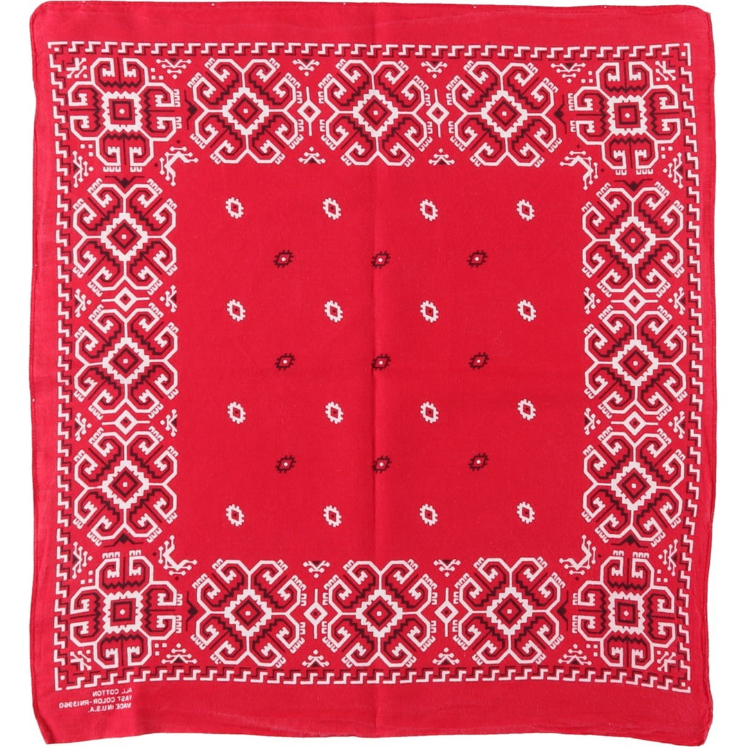 60s-70'S all-over print bandana, single selvedge, made in USA, vintage. cotton red type Vintage Second Hand